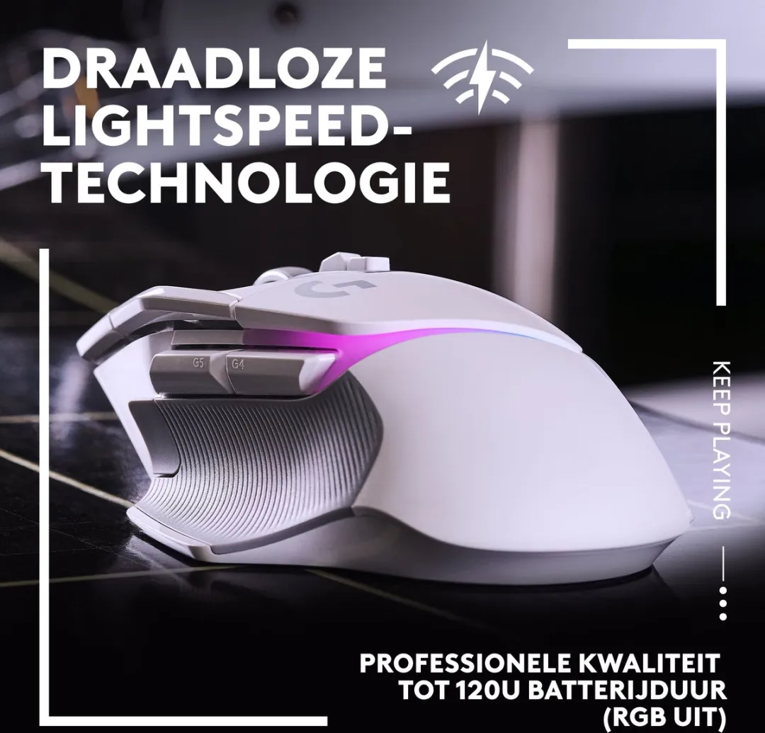 Logitech G502 X Plus - Draadloze Gaming muis - Rechtshandig - Optisch - RGB - Wit