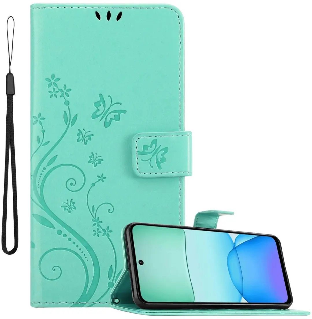 Cadorabo Hoesje geschikt voor Xiaomi RedMi 13 4G in BLOEMEN TURKOOIS