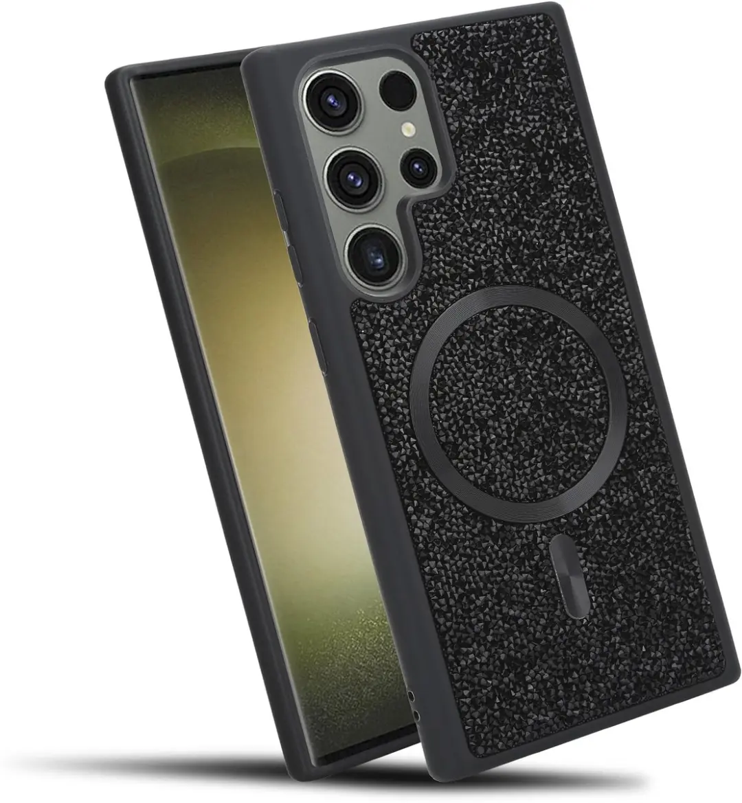 Hoesje geschikt voor Samsung Galaxy S23 ULTRA in Zwart Diamant Glitter Stijl