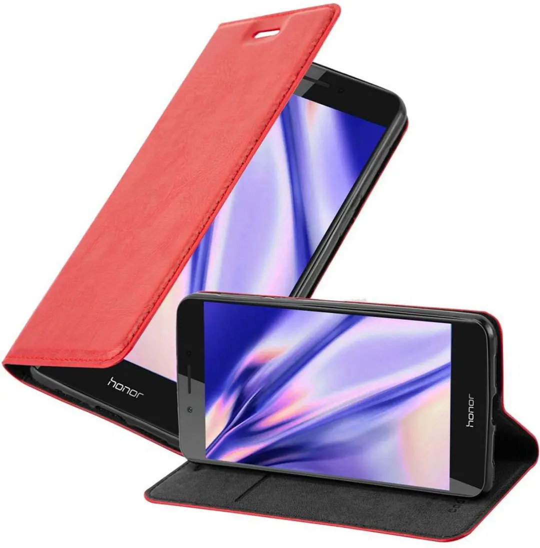 Cadorabo Hoesje geschikt voor Honor 6C in APPEL ROOD - Beschermhoes met magnetische sluiting, standfunctie en kaartvakje Book Case Cover Etui