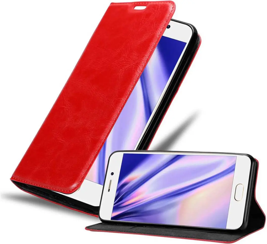 Cadorabo Hoesje geschikt voor MEIZU PRO 7 in APPEL ROOD - Beschermhoes met magnetische sluiting, standfunctie en kaartvakje Book Case Cover Etui