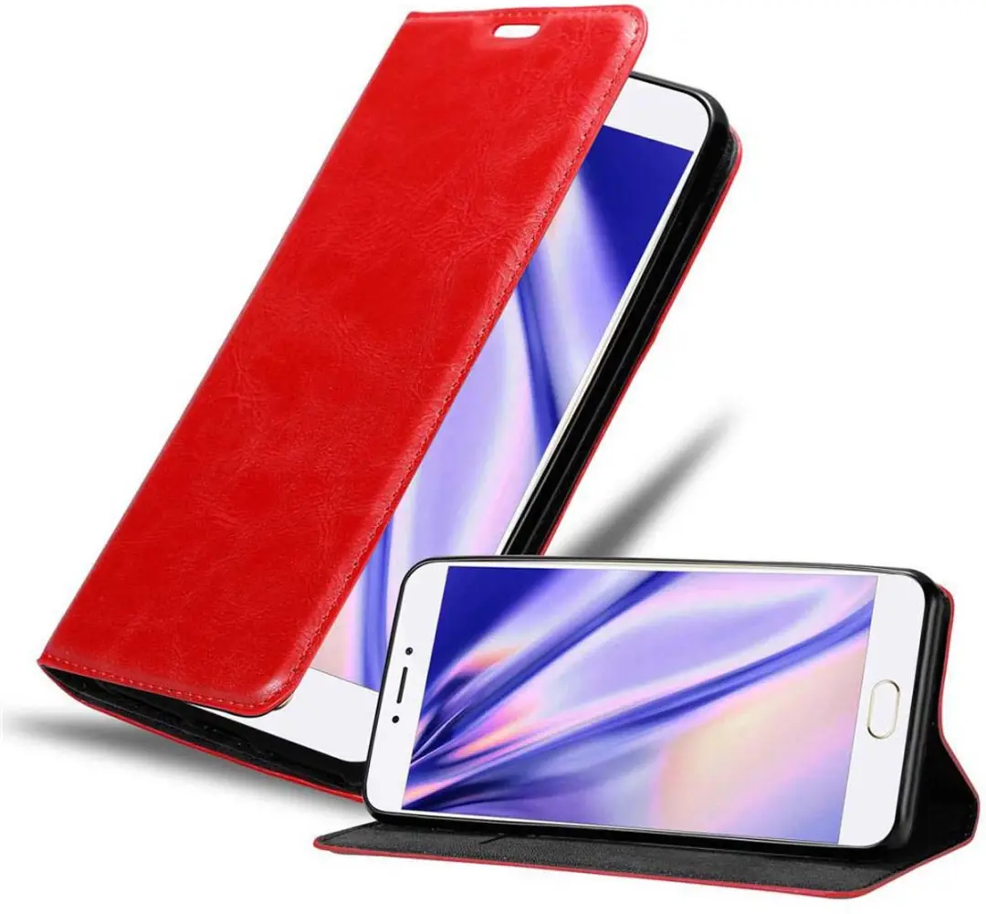 Cadorabo Hoesje geschikt voor MEIZU MX6 in APPEL ROOD - Beschermhoes met magnetische sluiting, standfunctie en kaartvakje Book Case Cover Etui
