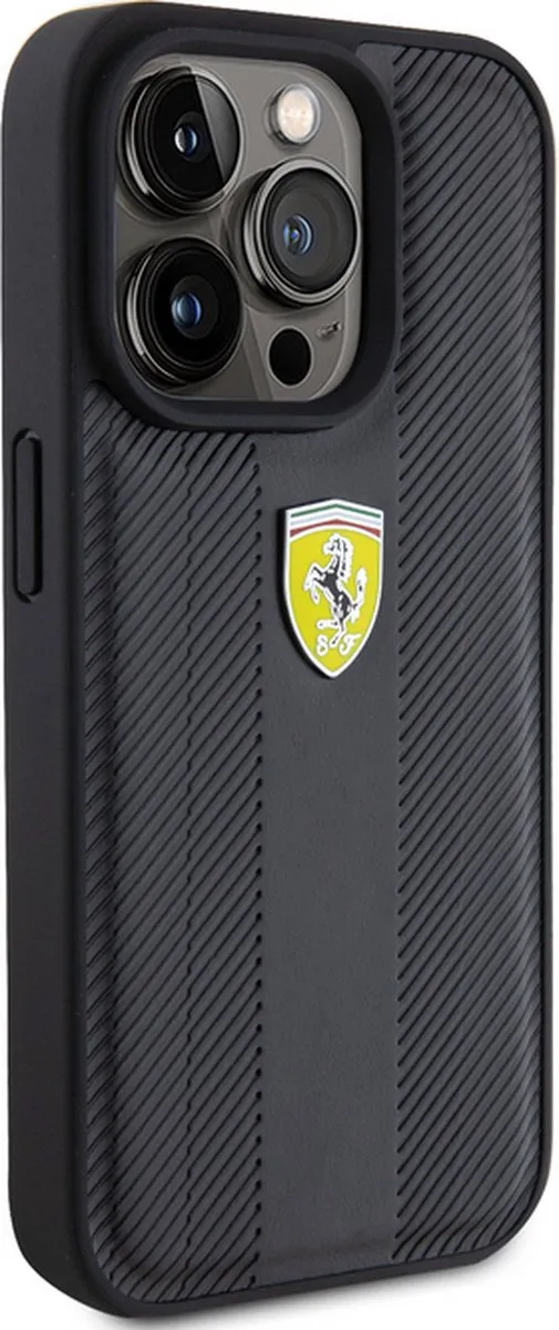 Ferrari Hot Stamp Groove Pattern Hoesje iPhone 15 Pro - Zwart