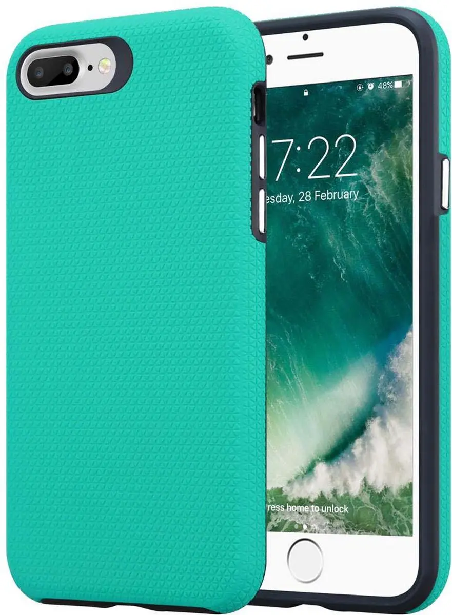 Cadorabo Hoesje geschikt voor Apple iPhone 6 PLUS / 6S PLUS / 7 PLUS / 7S PLUS / 8 PLUS in LELIES TURKOOIS - Hybride beschermhoes geschikt voor buiten met extra grip en antislip oppervlak in driehoekig design, gemaakt van siliconen en kunststof