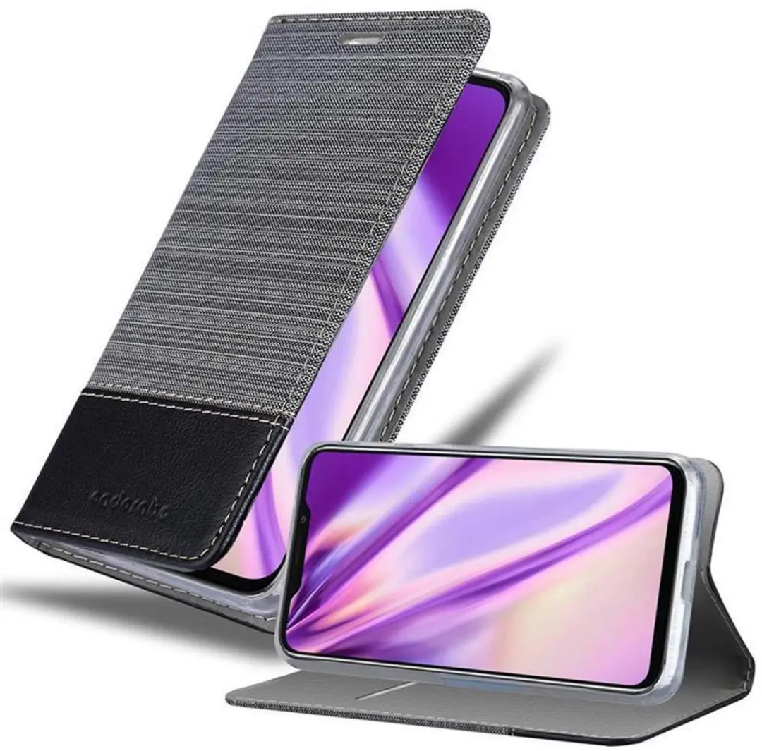 Cadorabo Hoesje geschikt voor MEIZU X8 in GRIJS ZWART - Beschermhoes met magnetische sluiting, standfunctie en kaartvakje Book Case Cover Etui