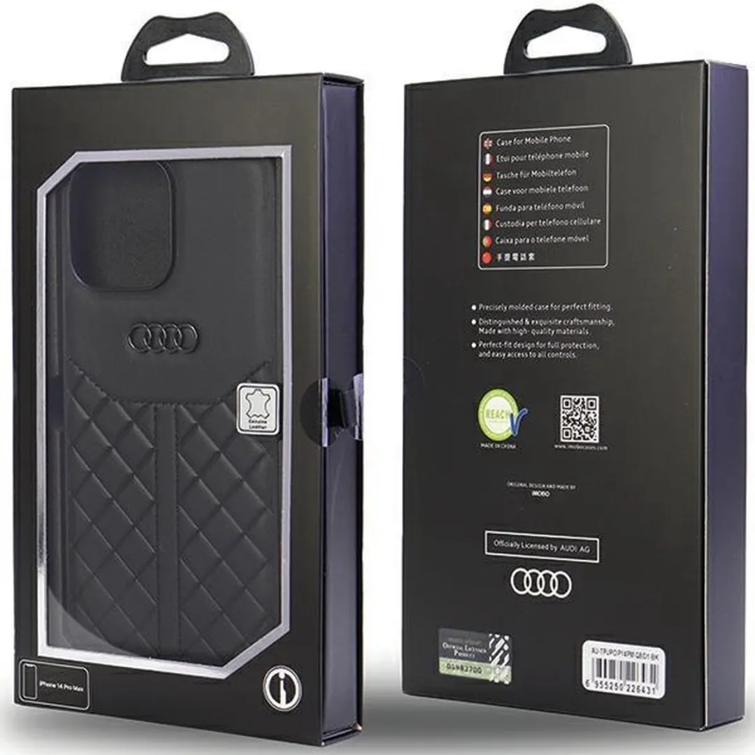 Audi Back Case voor iPhone 14 Pro Max - Zwart - Genuine Leather