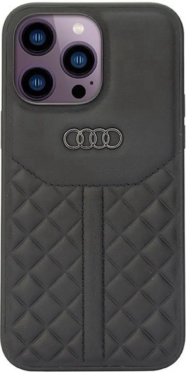 Audi Back Case voor iPhone 14 Pro Max - Zwart - Genuine Leather