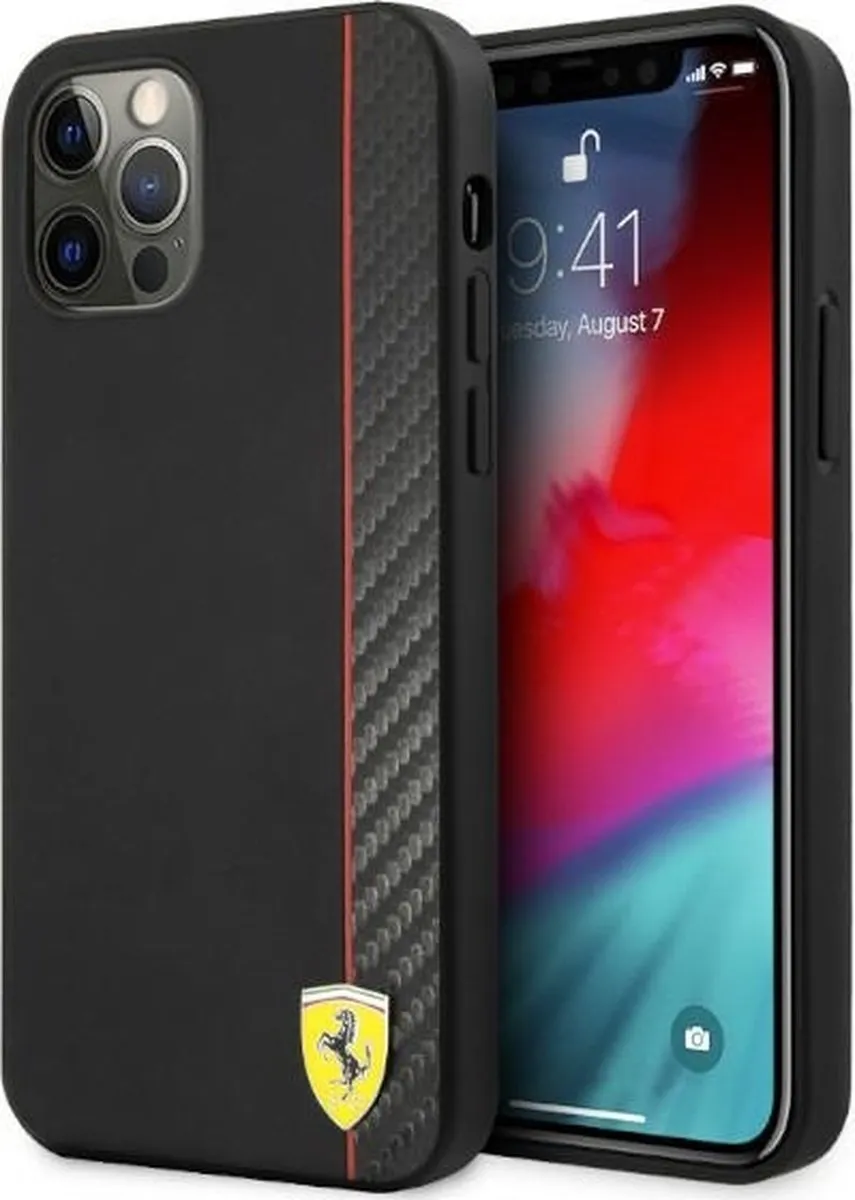 Ferrari Smooth Carbon iPhone 12 Pro Max Hoesje - Zwart - afbeelding 6 van 6