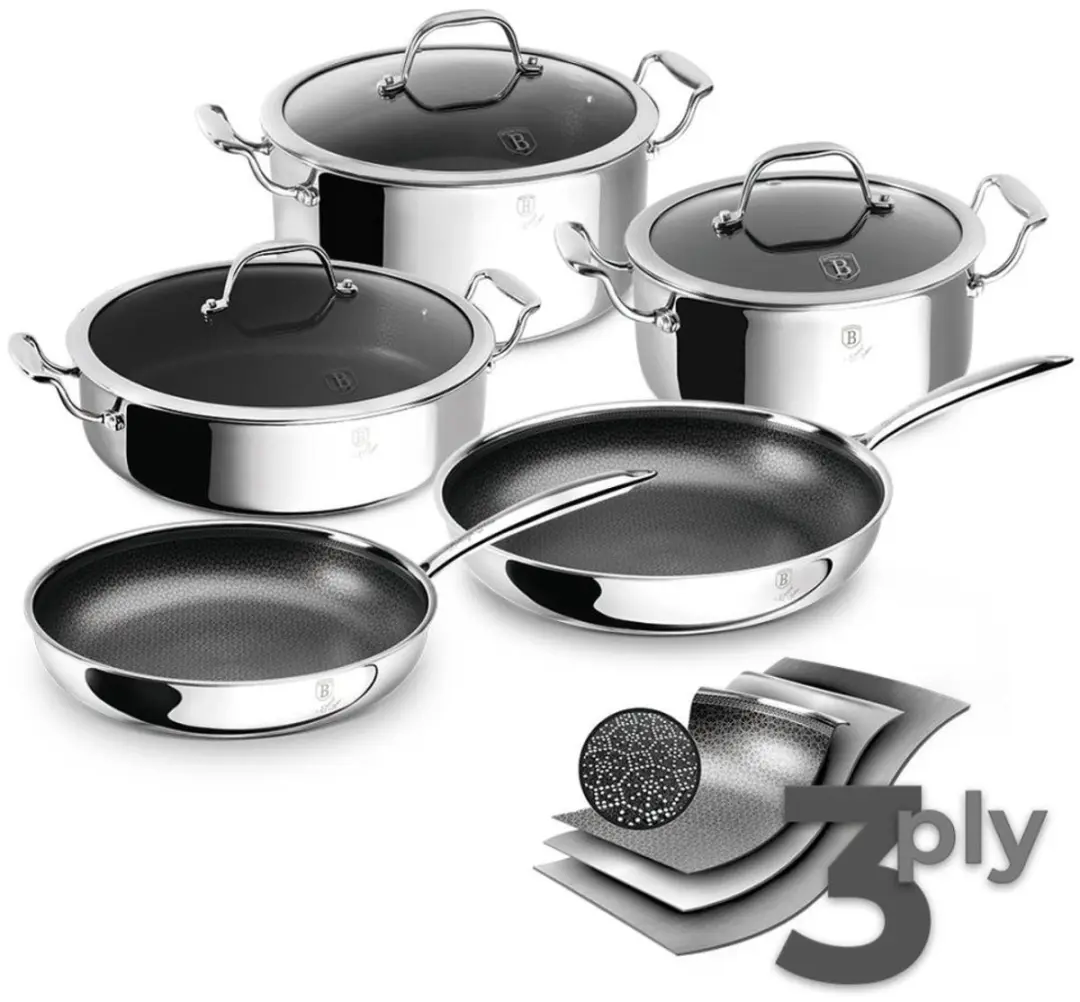Servies set met 3D-antiaanbaklaag, 8-delig, roestvrij staal, Eternal Collection