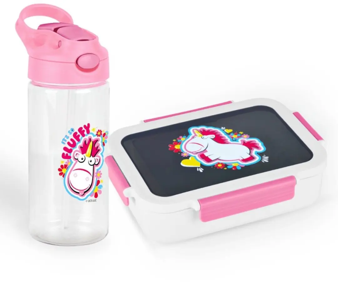Set bestaande uit een lunchdoosje en een drinkfles uit de Fluffy-collectie van M