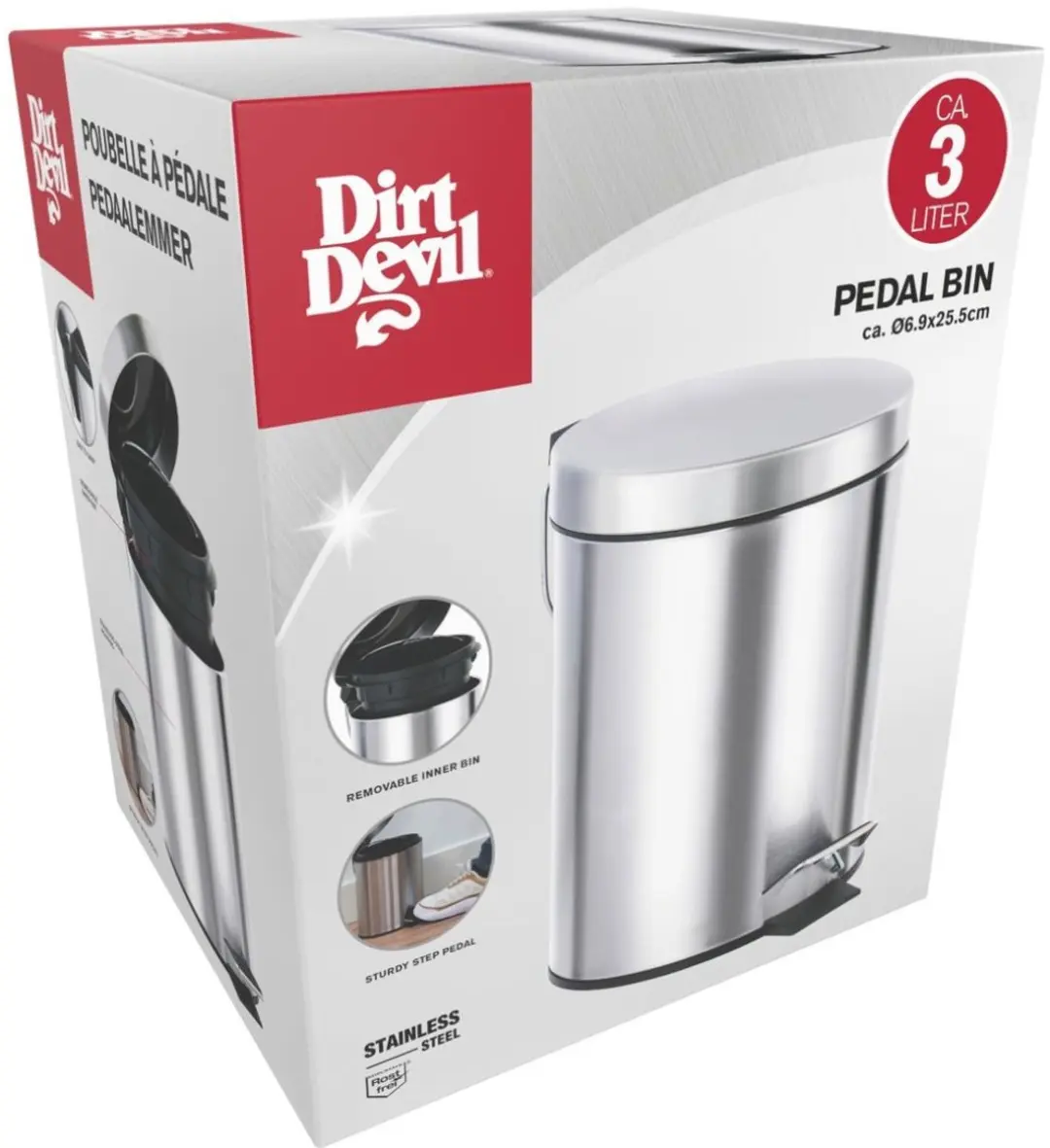 Dirt Devil Pedaalemmer 3 Liter RVS
