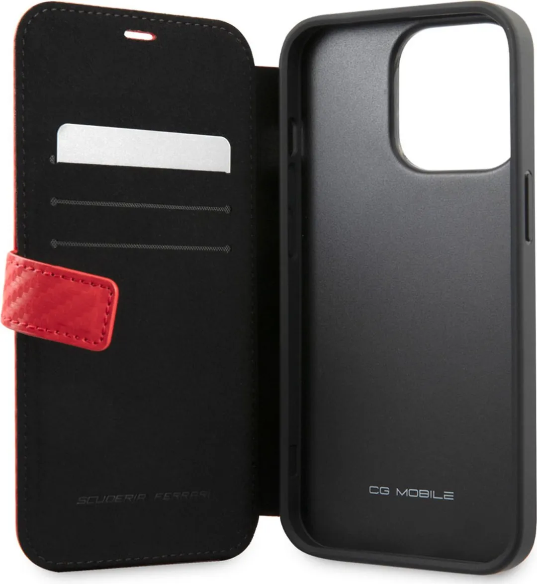 Ferrari iPhone 13 Pro Hoesje - Rood Kunstleer - 3 Pasjes