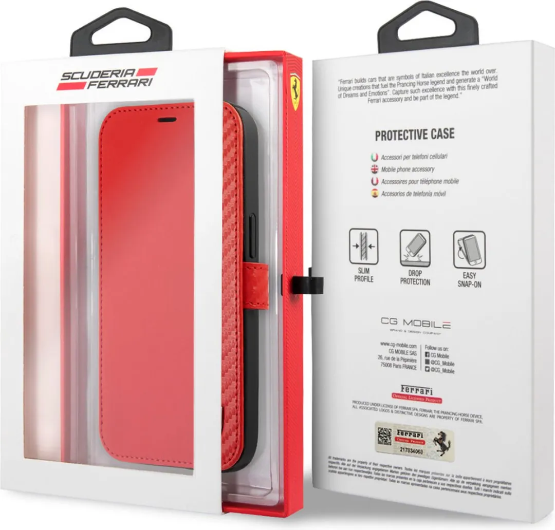 Ferrari iPhone 13 Pro Hoesje - Rood Kunstleer - 3 Pasjes