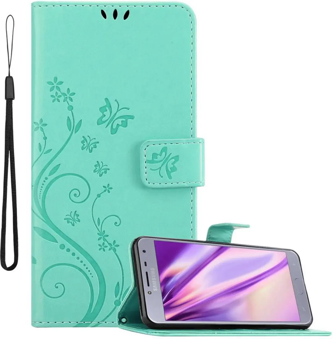 Cadorabo Hoesje geschikt voor Samsung Galaxy J4 2018 in BLOEMEN TURKOOIS