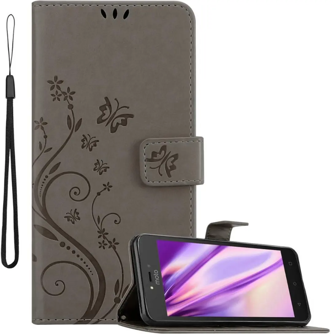 Cadorabo Hoesje geschikt voor Motorola MOTO C in BLOEMEN GRIJS