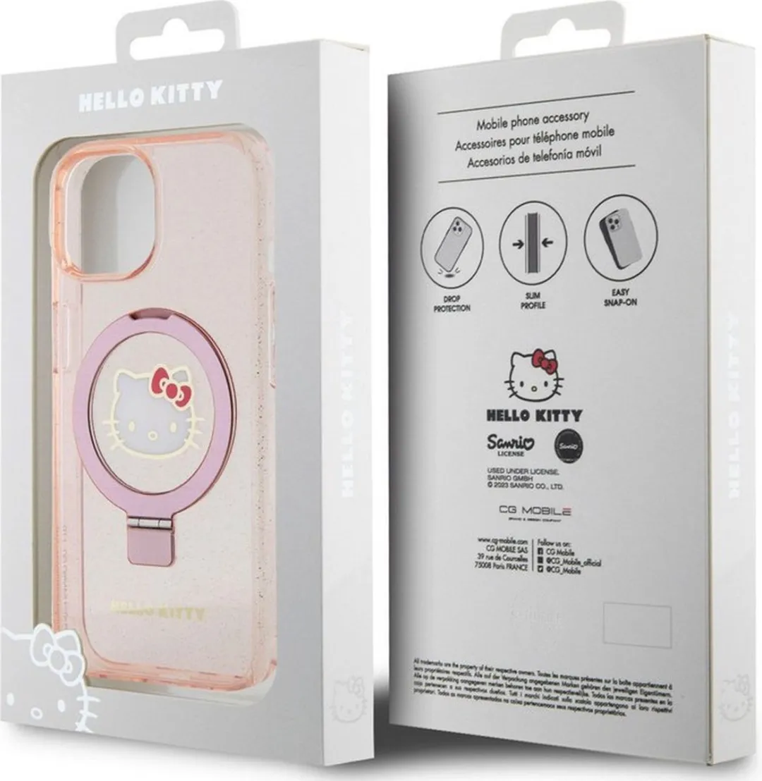 Hello Kitty Ring Stand Back Case MagSafe iPhone 15 - Roze - afbeelding 4 van 6