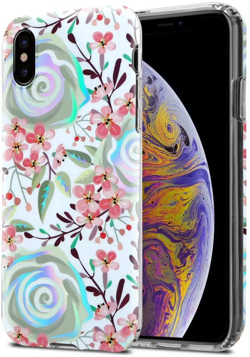 Cadorabo Hoesje geschikt voor Apple iPhone XS MAX in PERZIK BLOESEMS