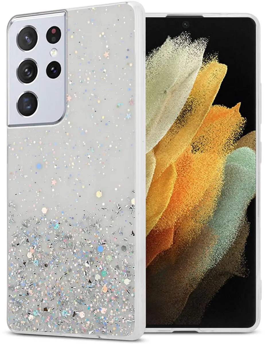 Cadorabo Hoesje geschikt voor Samsung Galaxy S21 ULTRA in Transparant met Glitte