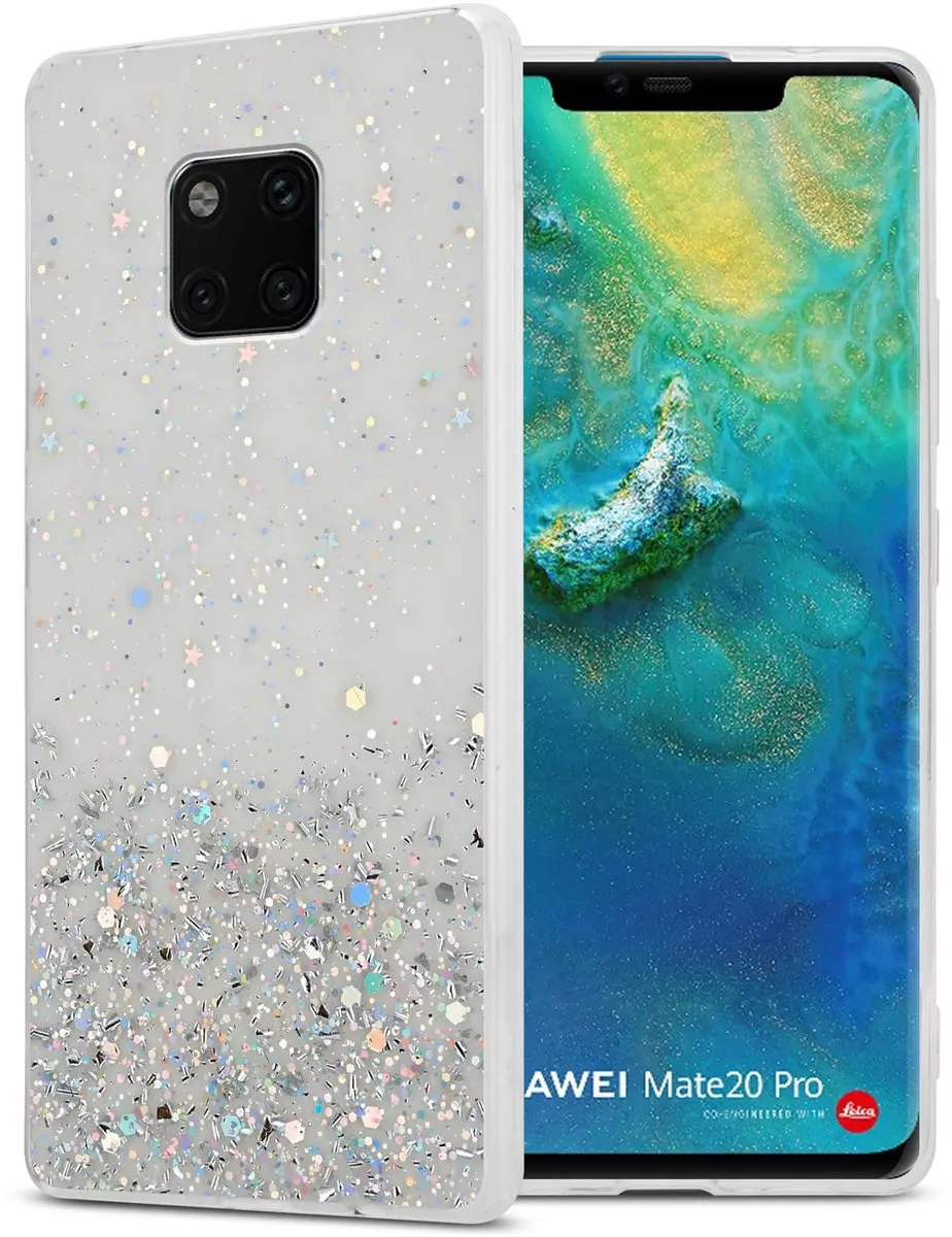 Cadorabo Hoesje geschikt voor Huawei MATE 20 PRO in Transparant met Glitter