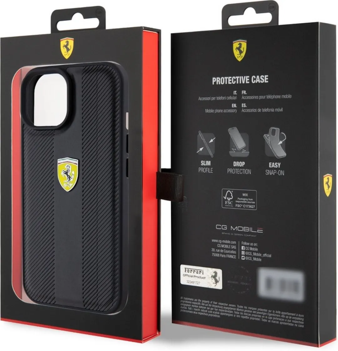 Ferrari Hot Stamp Groove Pattern Hoesje - iPhone 15 - Zwart