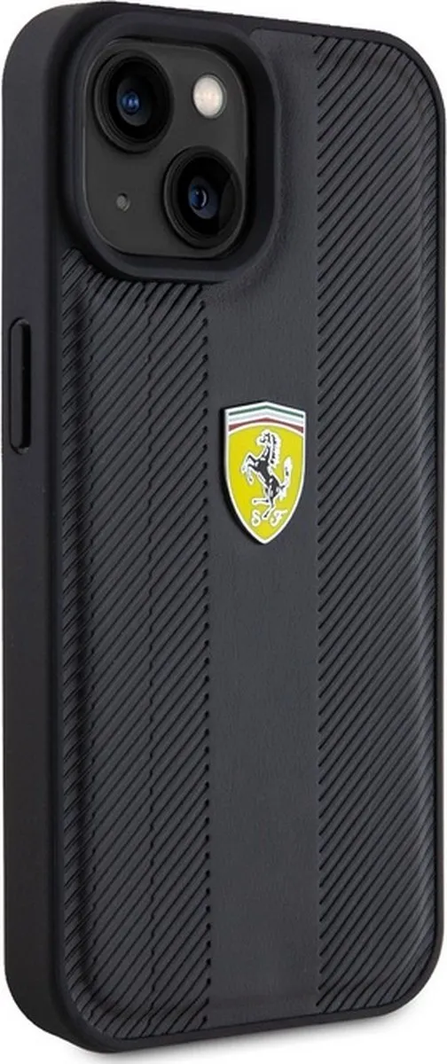 Ferrari Hot Stamp Groove Pattern Hoesje - iPhone 15 - Zwart