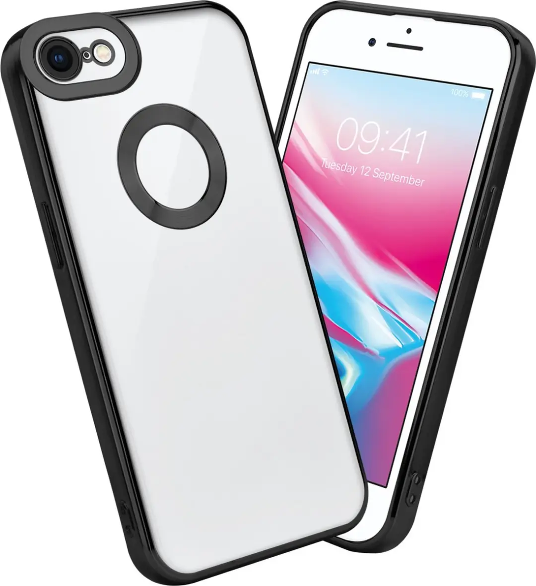 Cadorabo Hoesje geschikt voor Apple iPhone 7 / 7S / 8 / SE 2020 in Transparant - Zwart - Beschermhoes gemaakt van flexibel TPU silicone Case Cover met Chrome applicatie