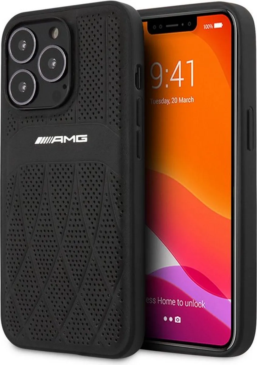 Mercedes-Benz AMG Leather Back Case - iPhone 14 Pro - Zwart