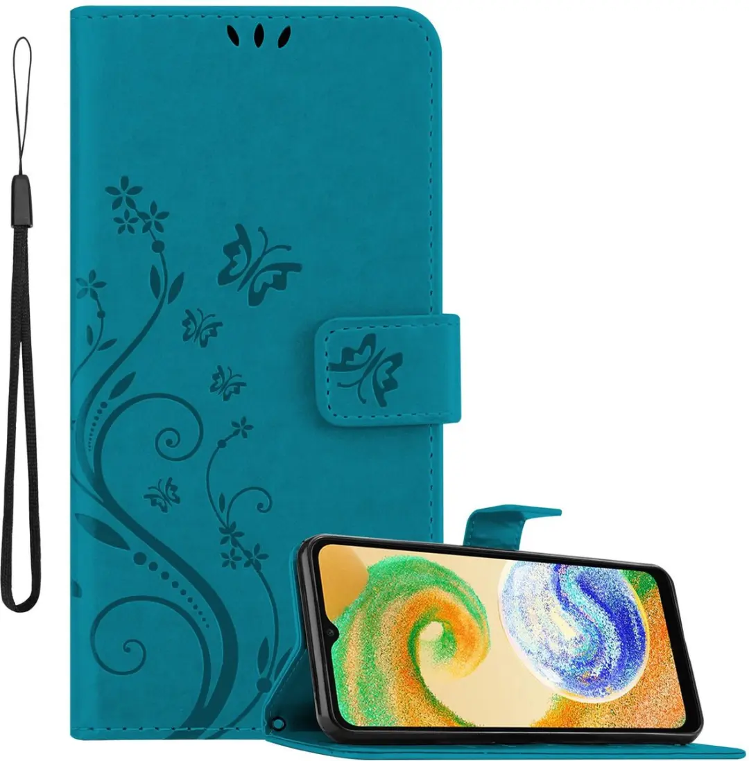 Cadorabo Hoesje geschikt voor Samsung Galaxy A04s / A13 5G / M13 5G in BLOEMEN BLAUW - Beschermhoes in bloemmotief met magnetische sluiting, standfunctie en kaartsleuven Book Case Cover Etui
