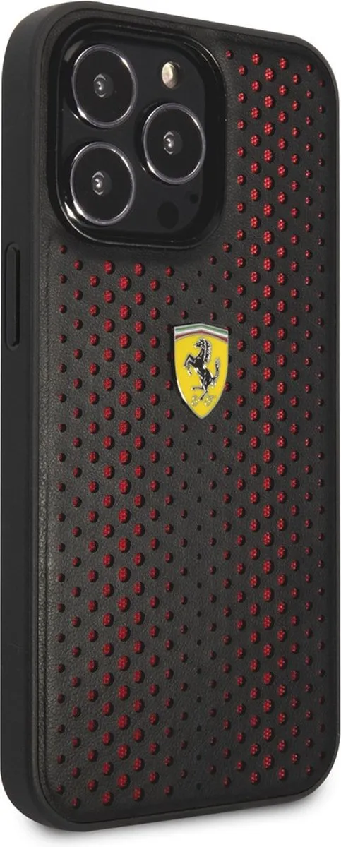 Ferrari Perforated Back Case iPhone 14 Pro Max - Zwart/Rood