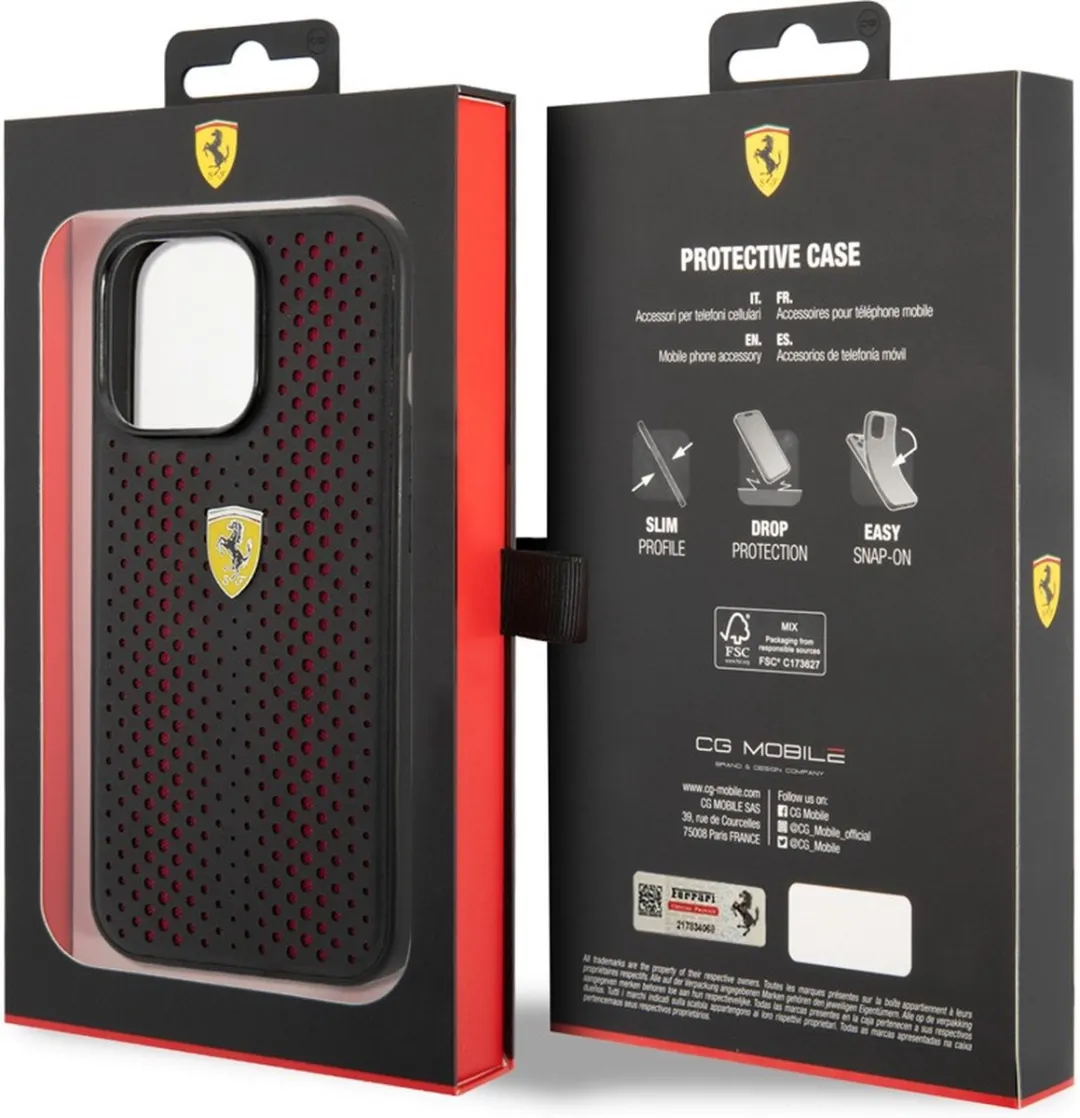 Ferrari Perforated Back Case iPhone 14 Pro Max - Zwart/Rood