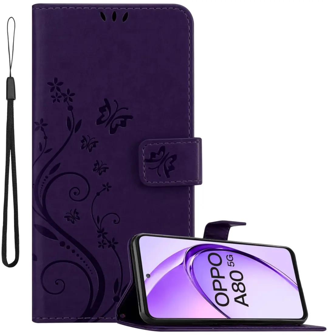Cadorabo Hoesje geschikt voor Oppo A80 in BLOEMEN DONKER PAARS