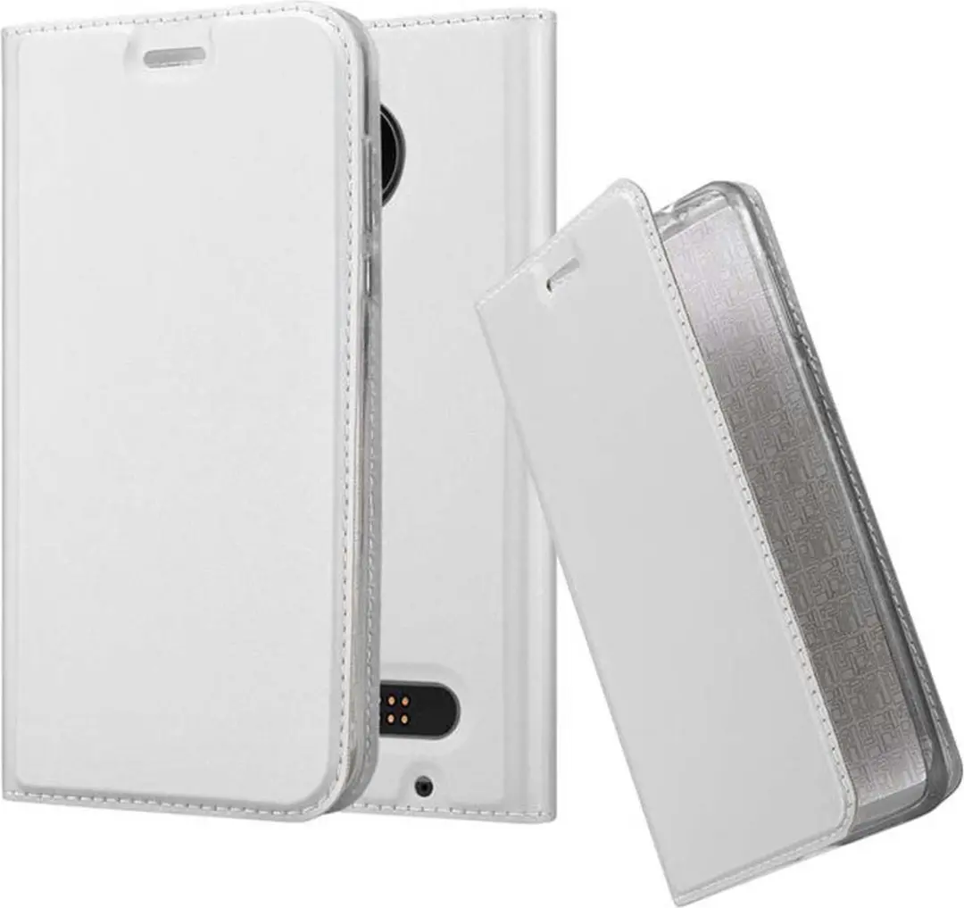 Cadorabo Hoesje geschikt voor Motorola MOTO Z2 PLAY / Z2 FORCE in CLASSY ZILVER - Beschermhoes met magnetische sluiting, standfunctie en kaartvakje Book Case Cover Etui