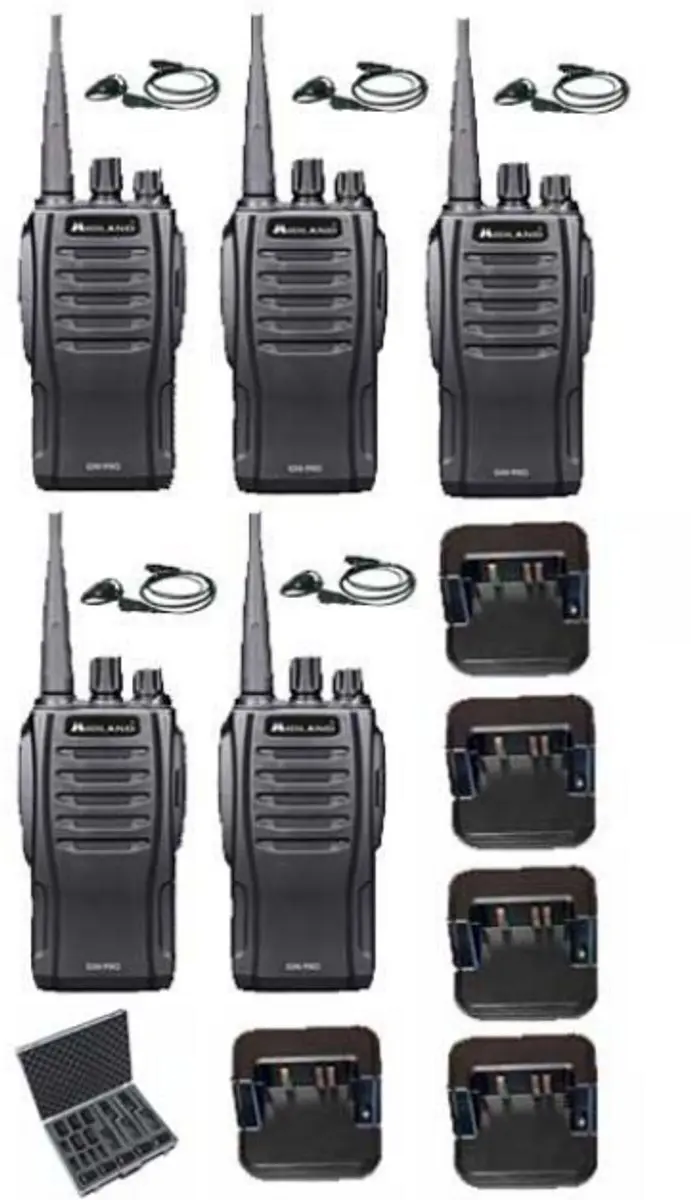 Set van 5 Midland G10 Pro Portofoon met tafellader, koffer en D-shape oortje