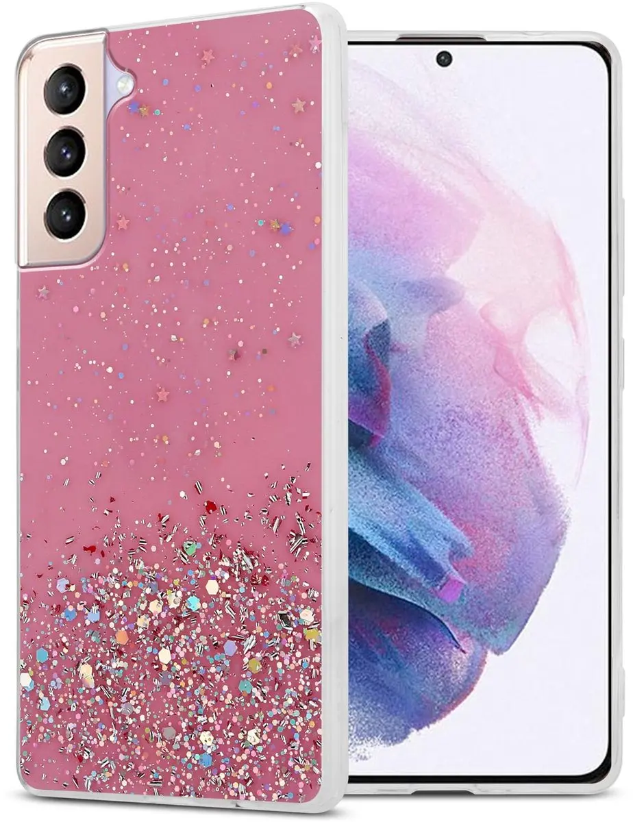 Cadorabo Hoesje geschikt voor Samsung Galaxy S21 PLUS in Roze met Glitter