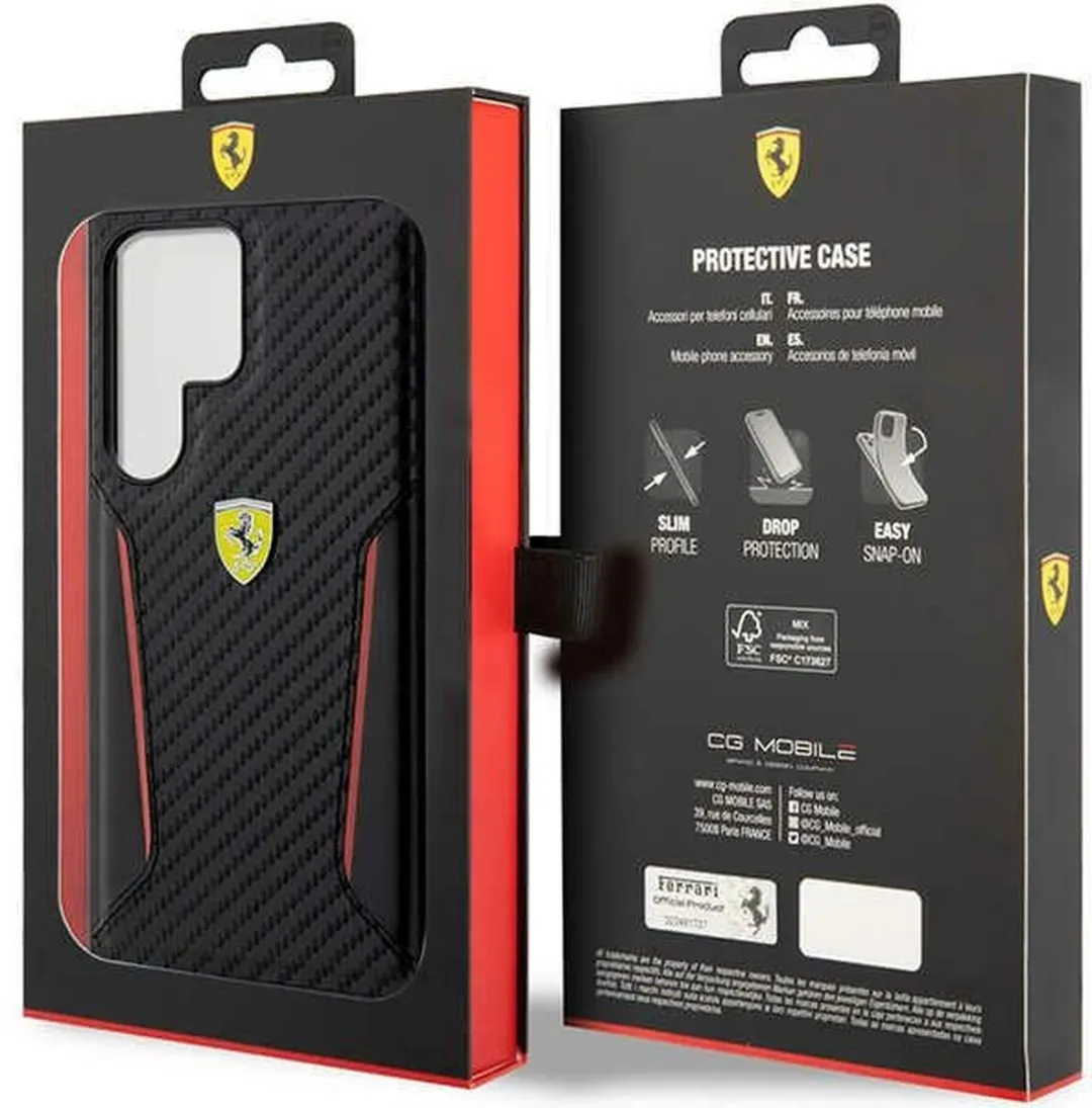 Ferrari Carbon Achterkant Hoesje - Samsung Galaxy S23 Ultra - Zwart
