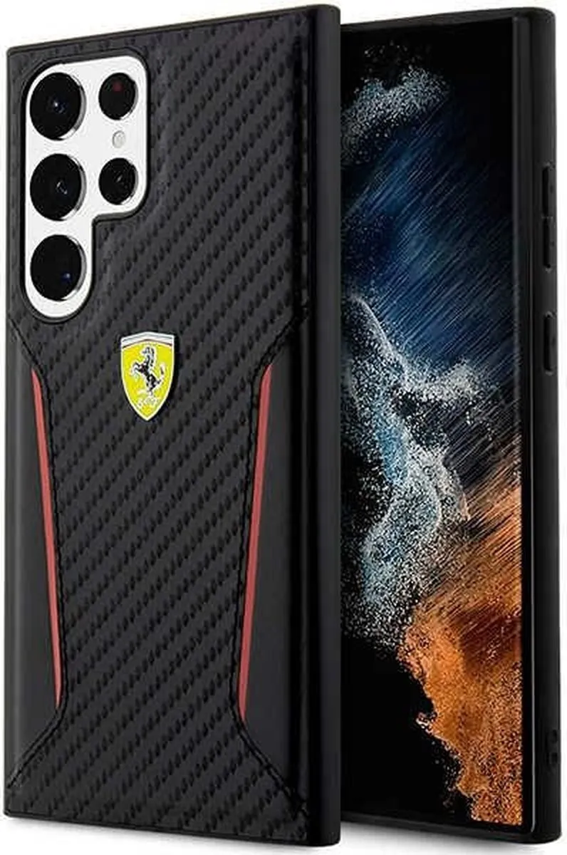Ferrari Carbon Achterkant Hoesje - Samsung Galaxy S23 Ultra - Zwart