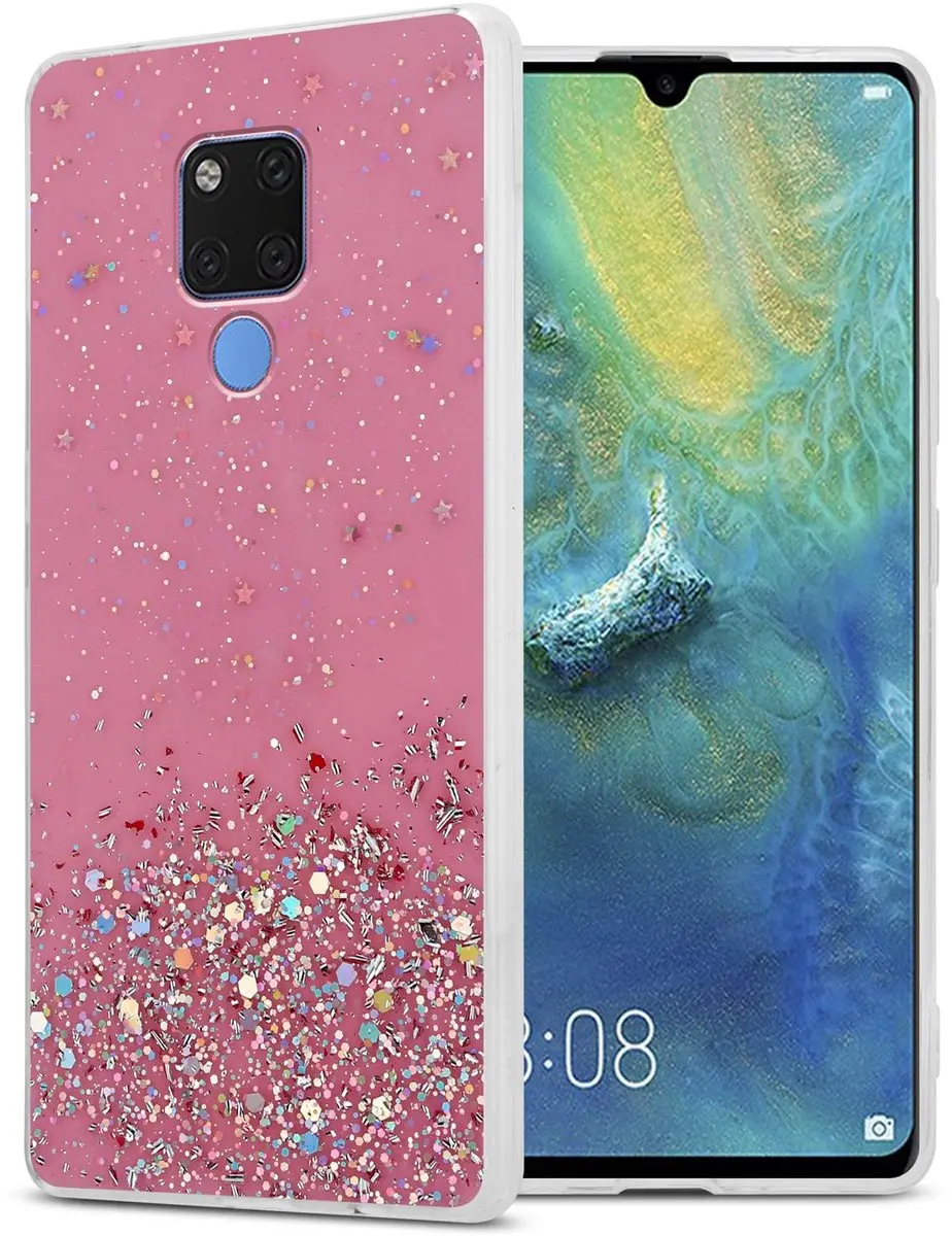 Cadorabo Hoesje geschikt voor Huawei MATE 20 in Roze met Glitter