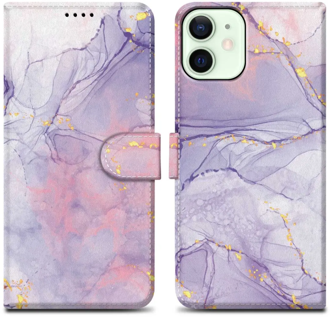 Cadorabo Hoesje geschikt voor Apple iPhone 12 MINI - Design Roze Paars Marmer No. 5 - Beschermhoes Case Cover met magnetische sluiting, standaardfunctie en kaartvakje