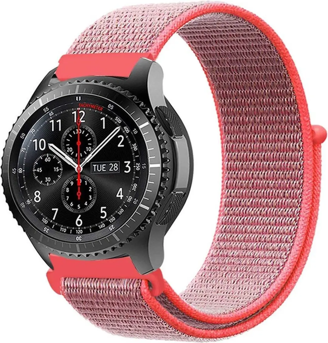 Cadorabo Nylon bandje 20mm geschikt voor Samsung Galaxy Watch 42mm / 3 / 4 / 5 / Sport in ROZE - Vervangingsmanchet geschikt voor Huawei Watch 2 geschikt voor Nokia Steel geschikt voor LG Watch Sport enz.