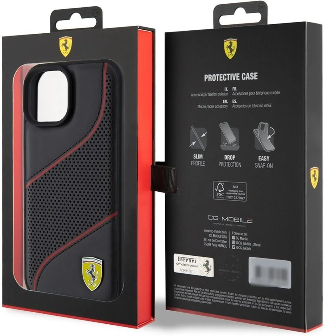Ferrari PU Leather iPhone 15 Hoes - Zwart