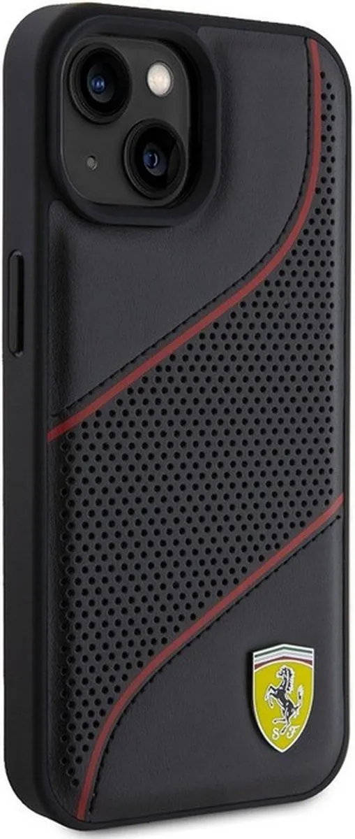 Ferrari PU Leather iPhone 15 Hoes - Zwart