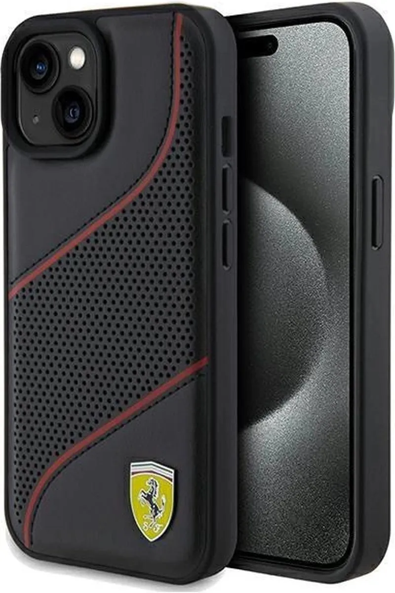 Ferrari PU Leather iPhone 15 Hoes - Zwart
