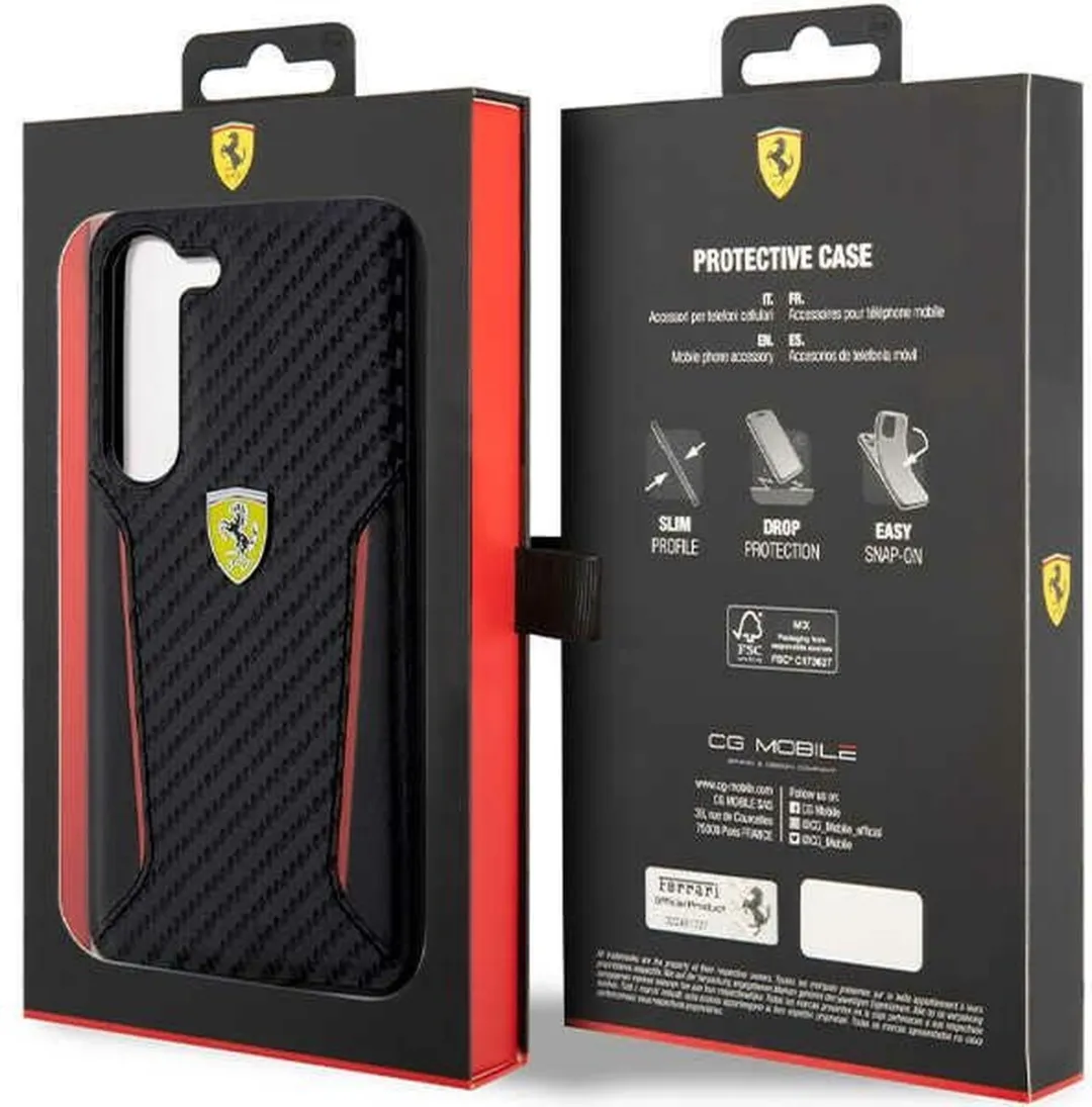 Ferrari Carbon Achterhoes Samsung Galaxy S23 - Zwart