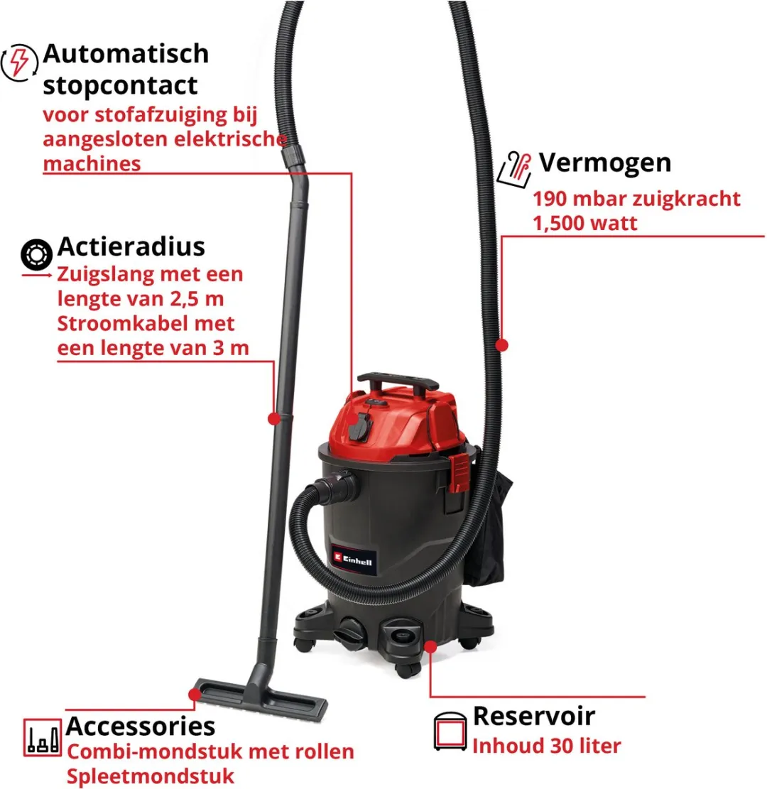 Einhell TC-VC 1930 A Nat-/Droogzuiger 1500W - 30L