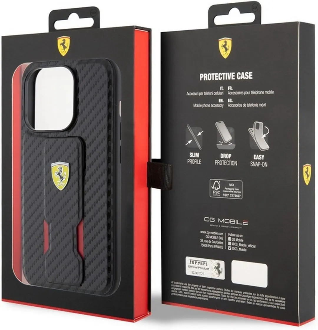 Ferrari Carbon Grip Back Case - iPhone 15 Pro Max - Zwart