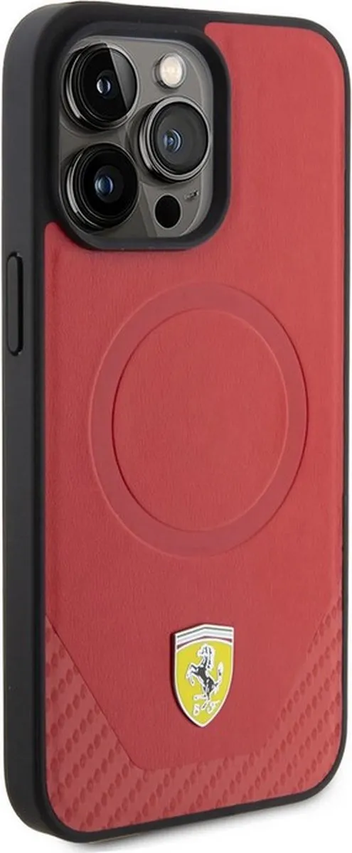 Ferrari Carbon Bottom Hoesje iPhone 15 Pro Max - Rood