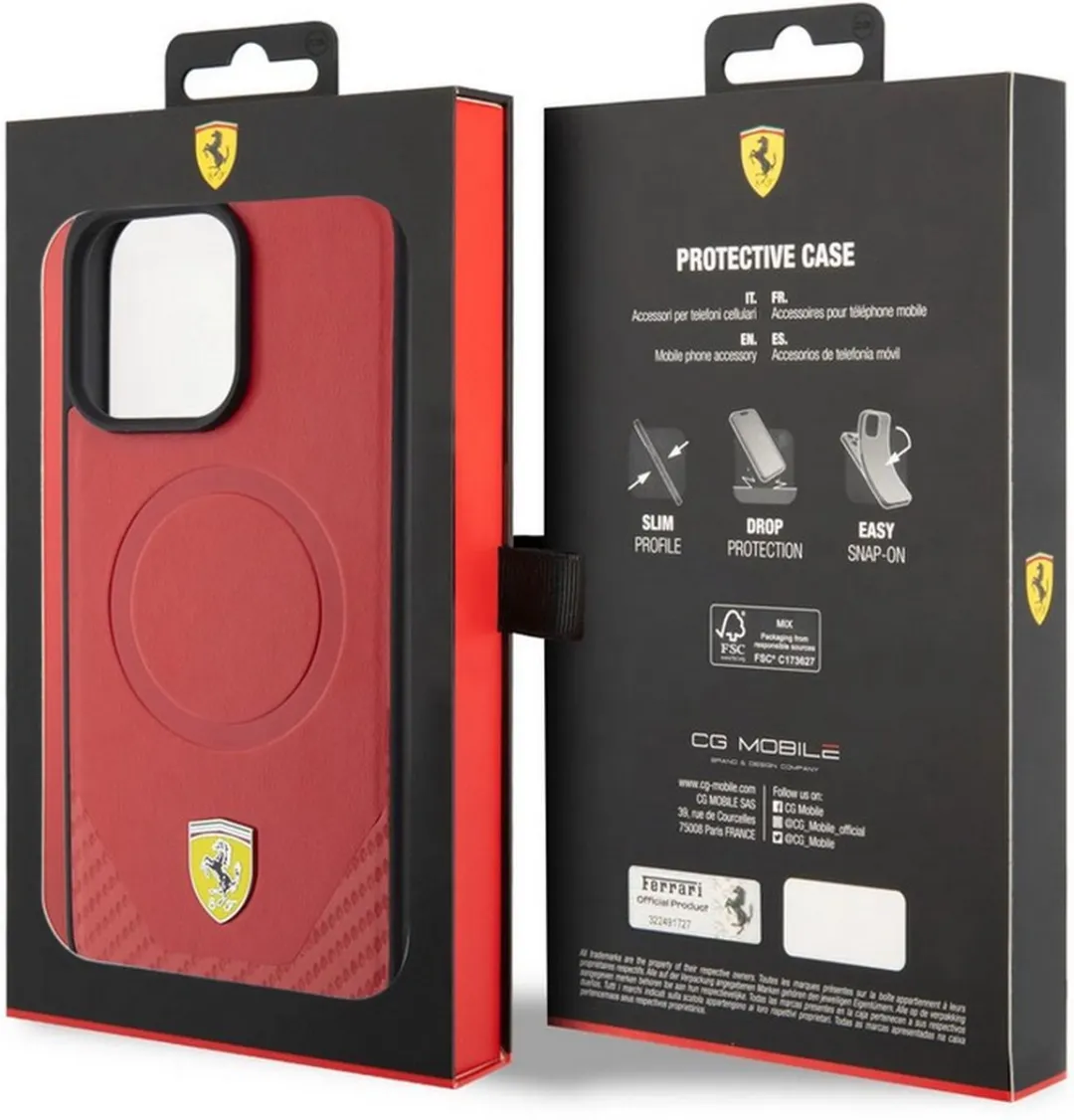 Ferrari Carbon Bottom Hoesje iPhone 15 Pro Max - Rood