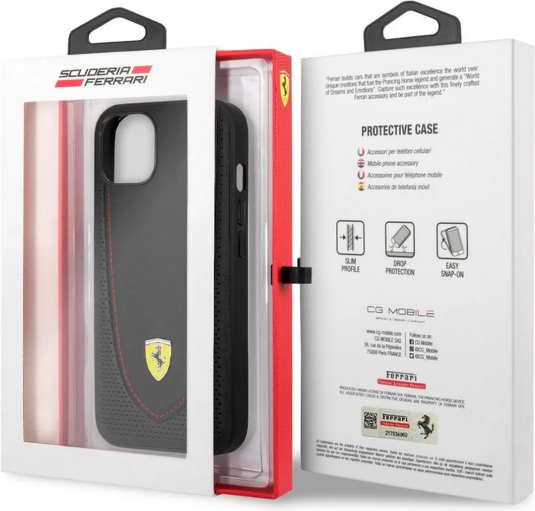 Ferrari Leather Curved Line Hoesje FESCI1354BK - iPhone 13 Mini - Zwart