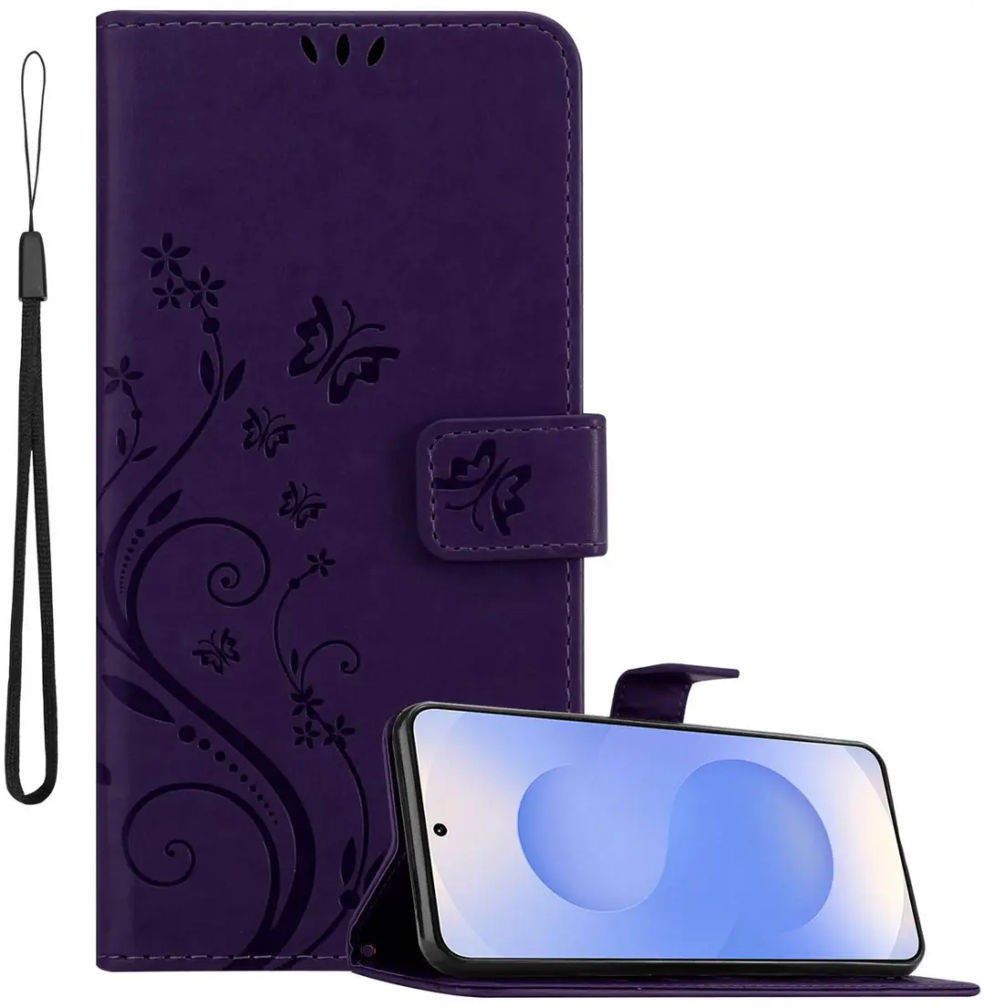 Cadorabo Hoesje geschikt voor Samsung Galaxy S25 in BLOEMEN DONKER PAARS