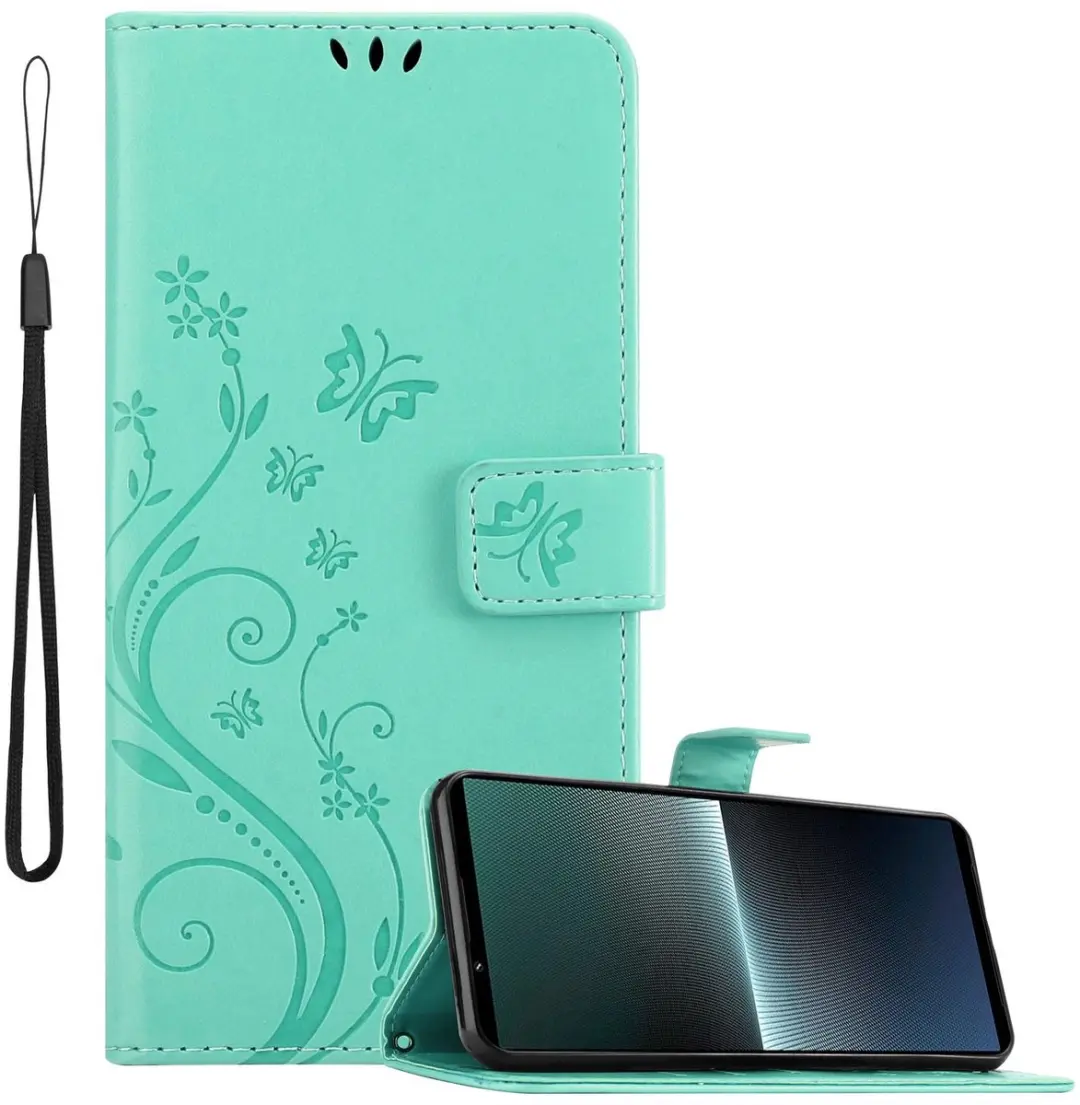 Cadorabo Hoesje geschikt voor Sony Xperia 1 V in BLOEMEN TURKOOIS